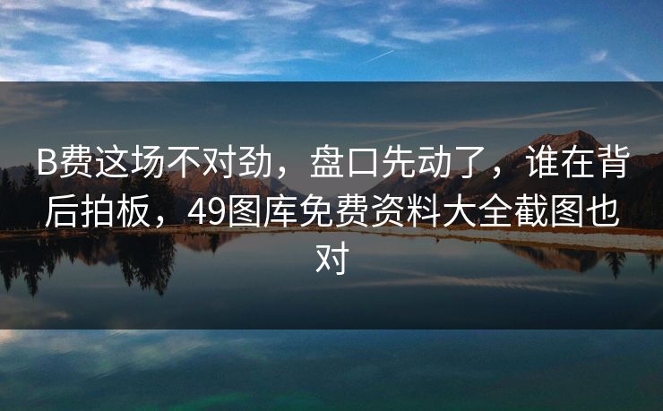 B费这场不对劲，盘口先动了，谁在背后拍板，49图库免费资料大全截图也对